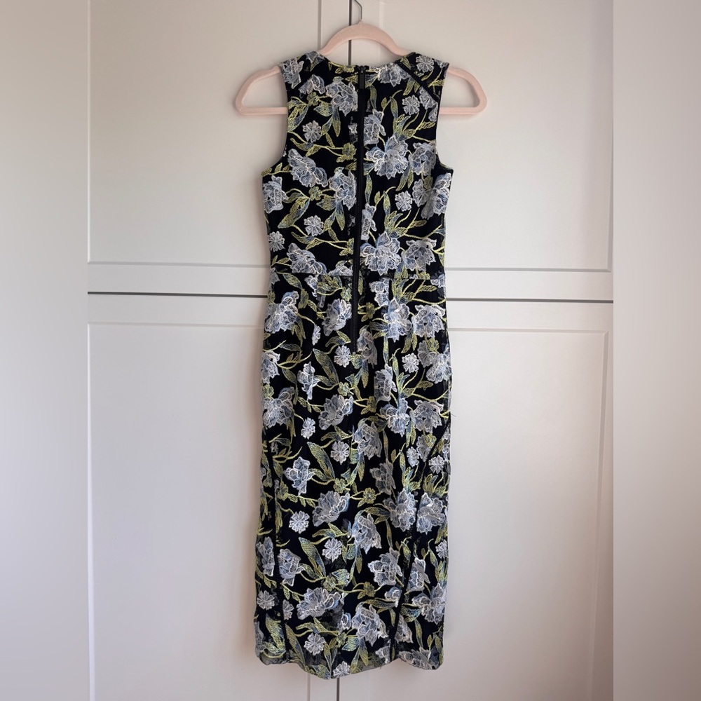 Rachel Rachel Roy Blue Floral Embroidered Sheath Dress Mesh Overlay Size 2 - Picture 4 of 13